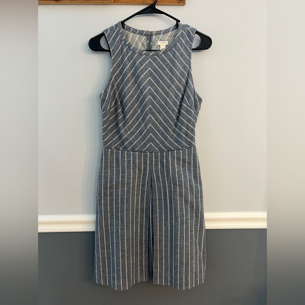 J.Crew Chambray Blue 100% Cotton Striped Sleeveless Dress US Size 4 UK Size 8 Co